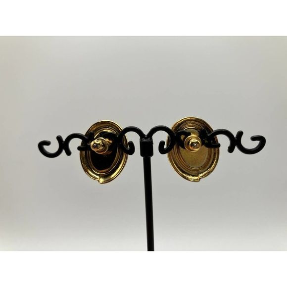 Black Oval Gold-Tone Earrings! - Picture 5 of 9